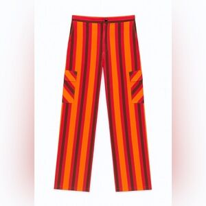 Tanya Taylor pink orange brown pocket stripe wide leg pants